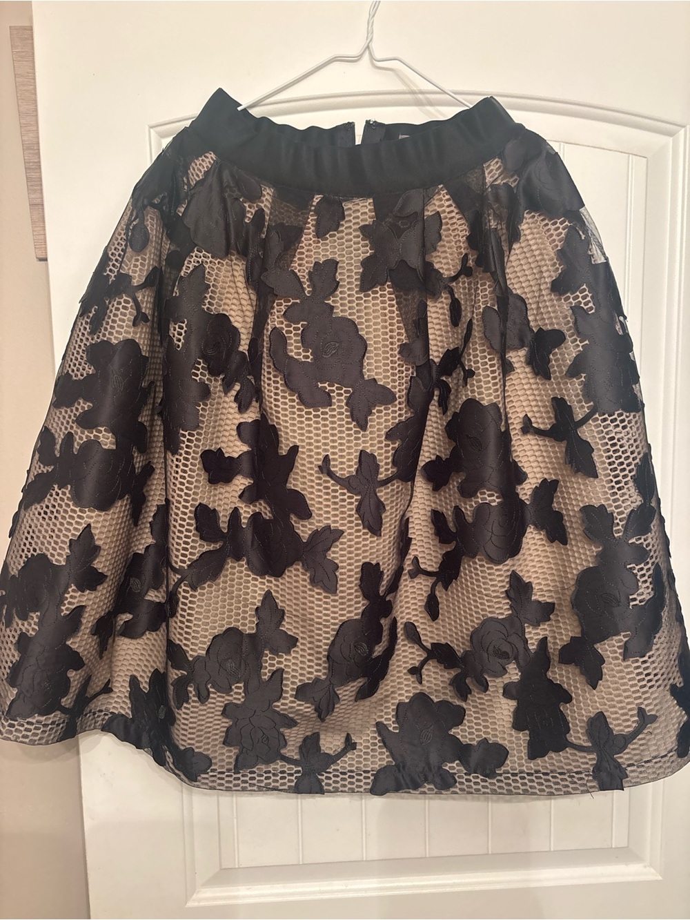 Gracia Black Floral Lace Overlay Skater Skirt with Nude Underlay